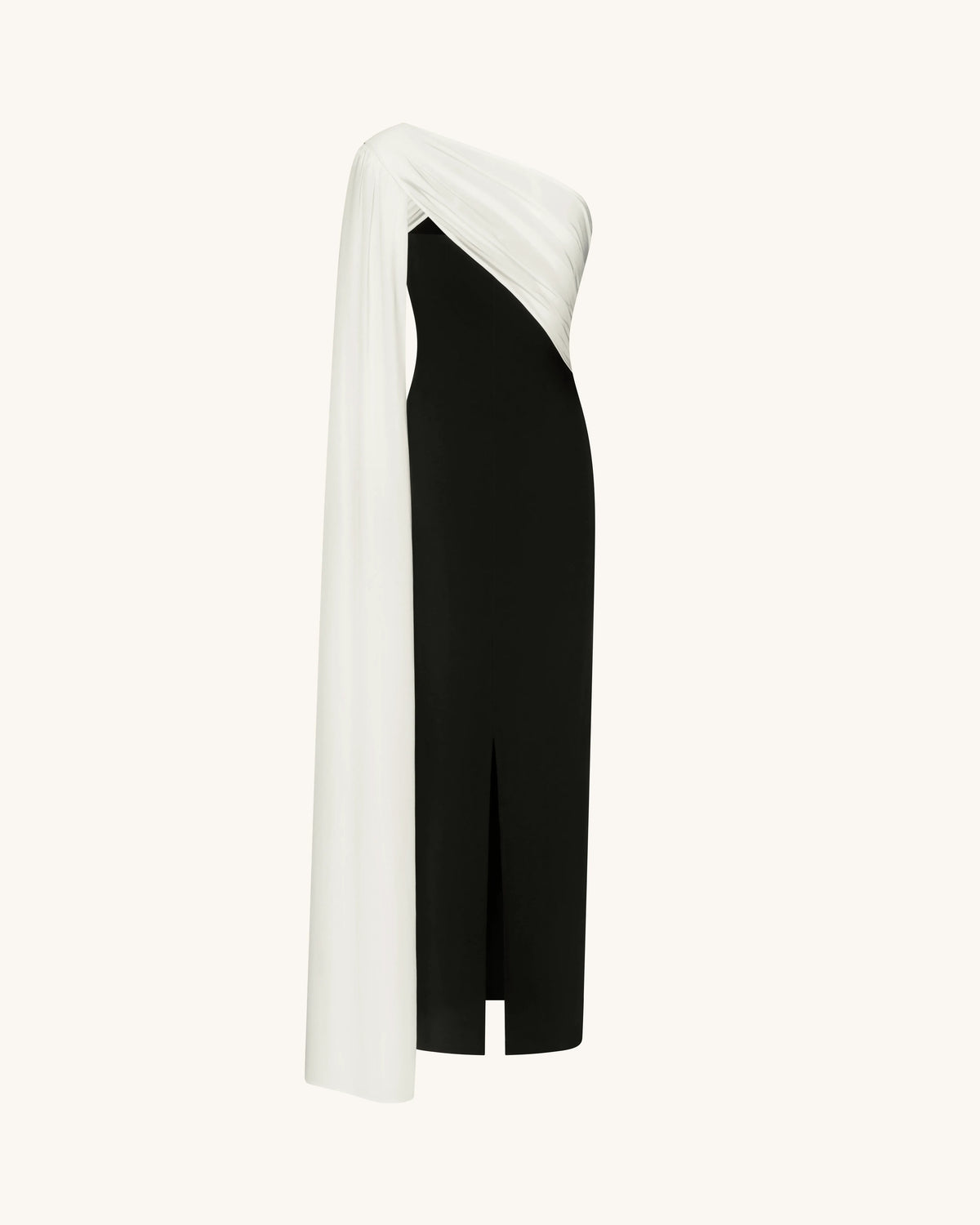 One Shoulder Draped Maxi Dress - Black White