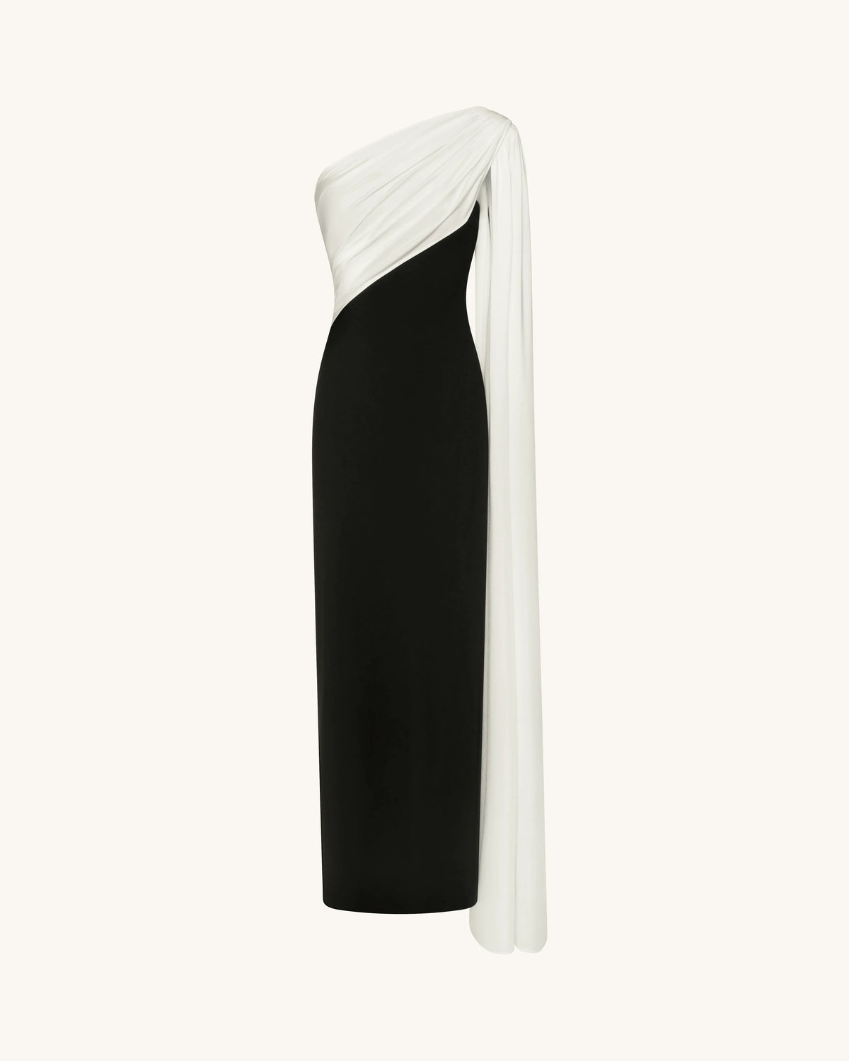 One Shoulder Draped Maxi Dress - Black White