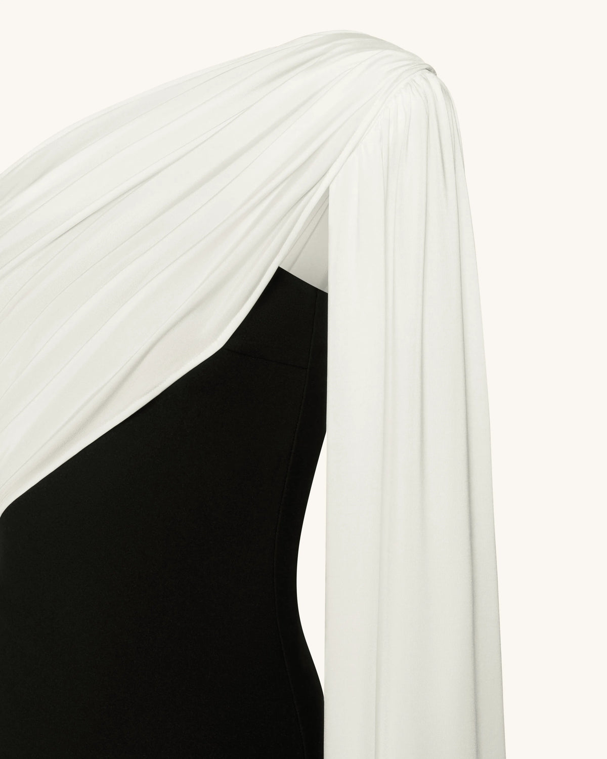 One Shoulder Draped Maxi Dress - Black White