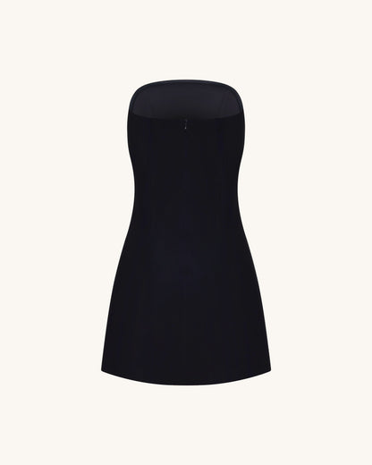 Strapless Floral Appliqué Dress - Black