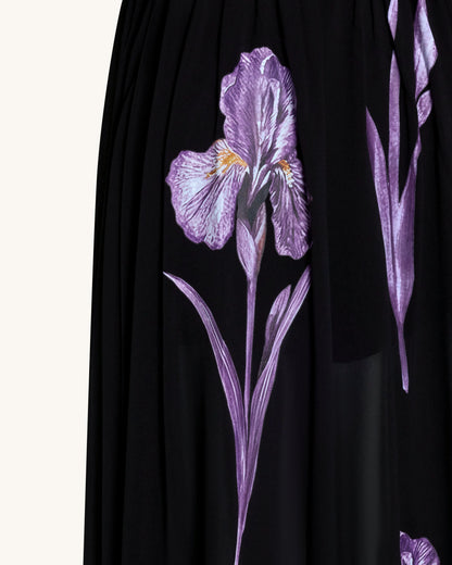 Iris Floral Print Long-Sleeve Sheer Gown - Black/Purple
