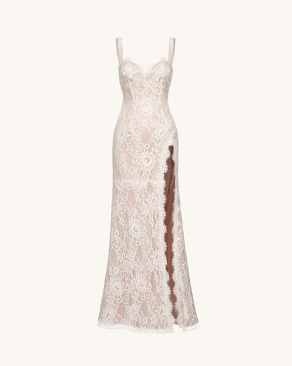 Lace Slit Maxi Dress - White