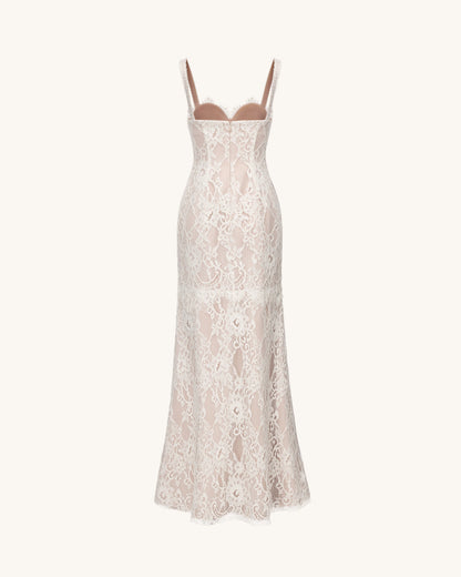 Lace Slit Maxi Dress - White