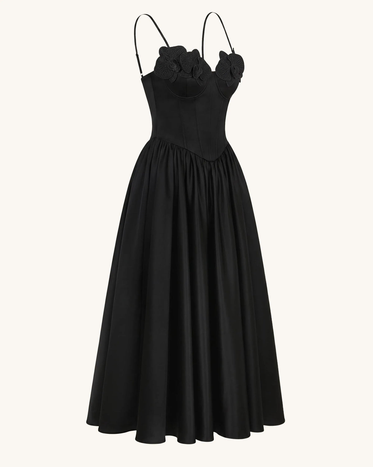 Orchid Embroidered Appliqué Corset Maxi Dress - Black
