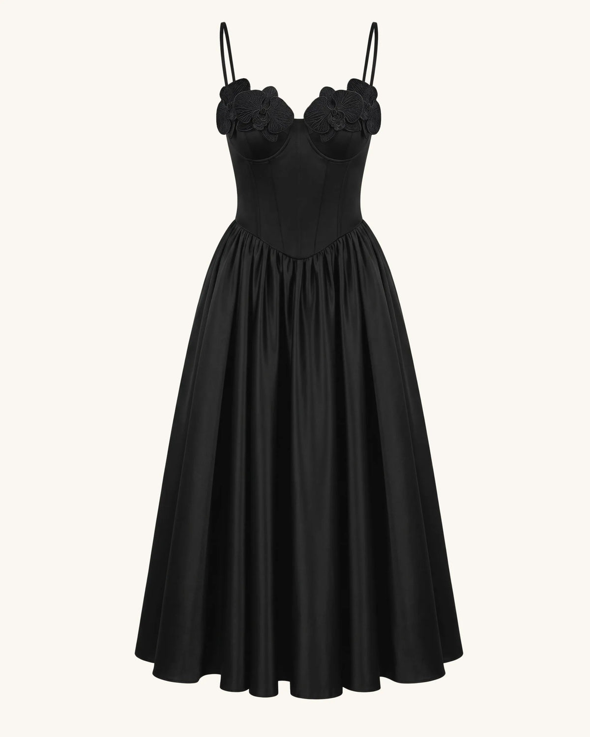 Orchid Embroidered Appliqué Corset Maxi Dress - Black