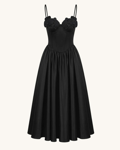 Orchid Embroidered Appliqué Corset Maxi Dress - Black