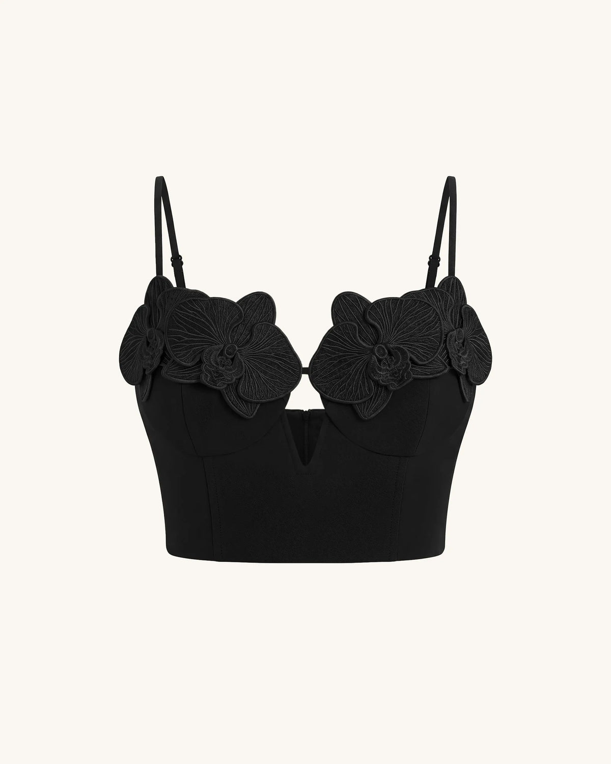 Orchid Embroidered Appliqué Corset Bustier Top - Black