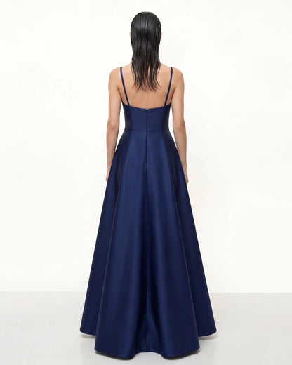 Iris Embroidered A-Line Maxi Dress - Navy Blue