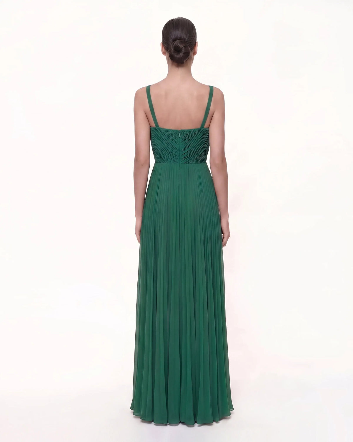 Iris Embroidered Pleated V-Neck Maxi Dress - Emerald Green
