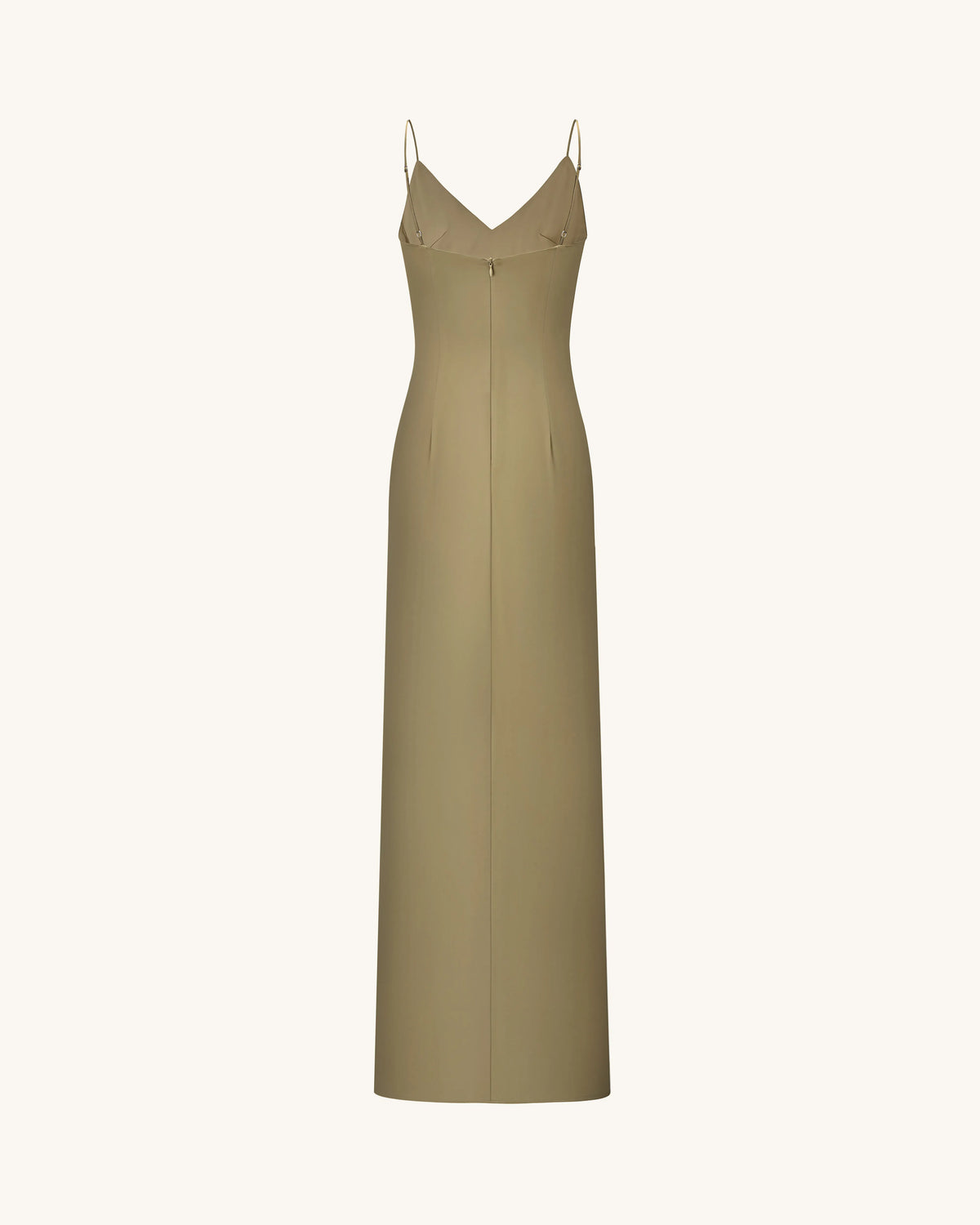 Iris Motif Satin Slip Gown - Olive Green