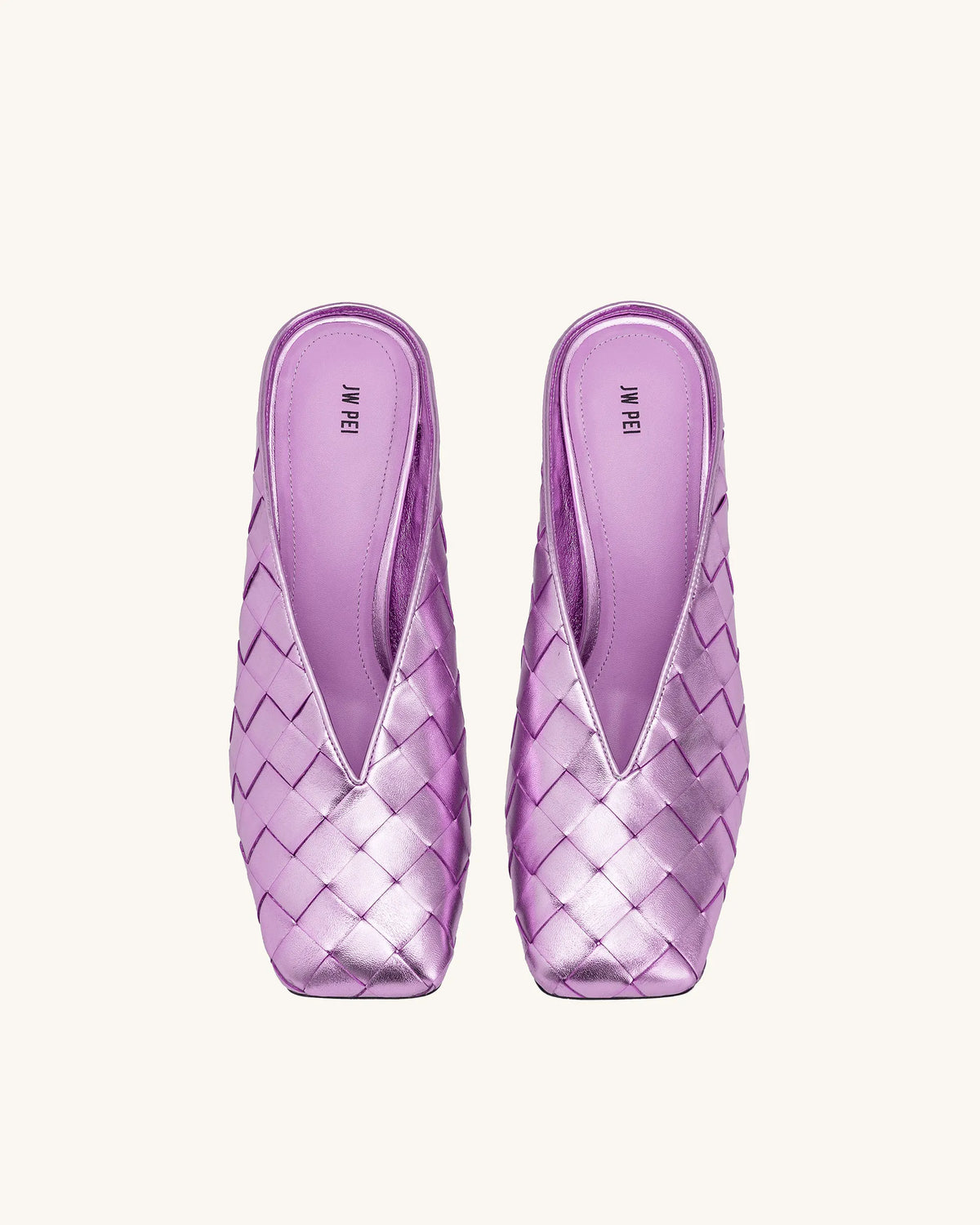 Ellie Woven Square-Toe Mule Heels - Purple