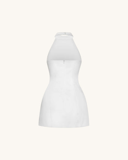 3D Floral Halter Mini Dress - White