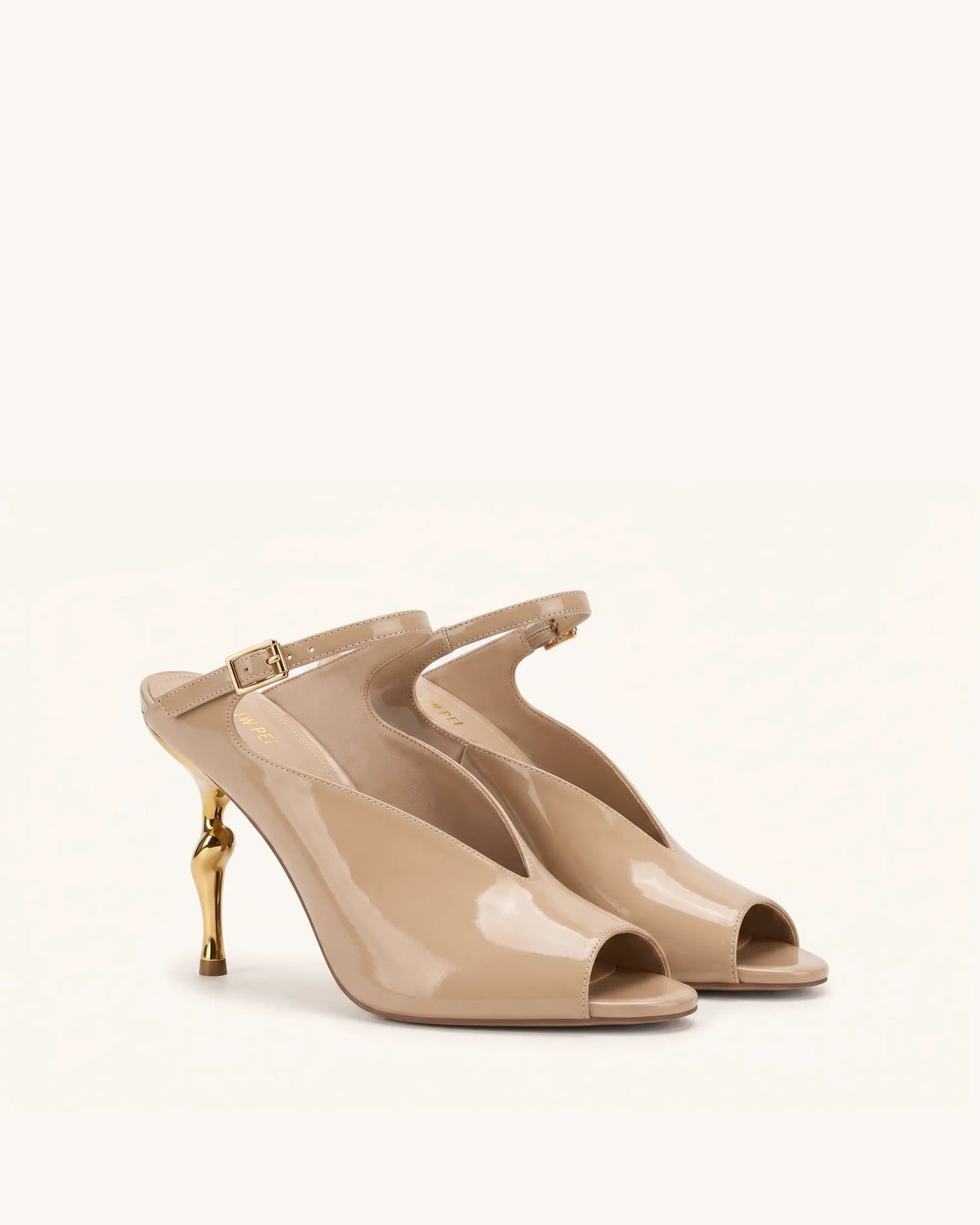 Alivia Gold Metal Peep-Toe Heels - Khaki