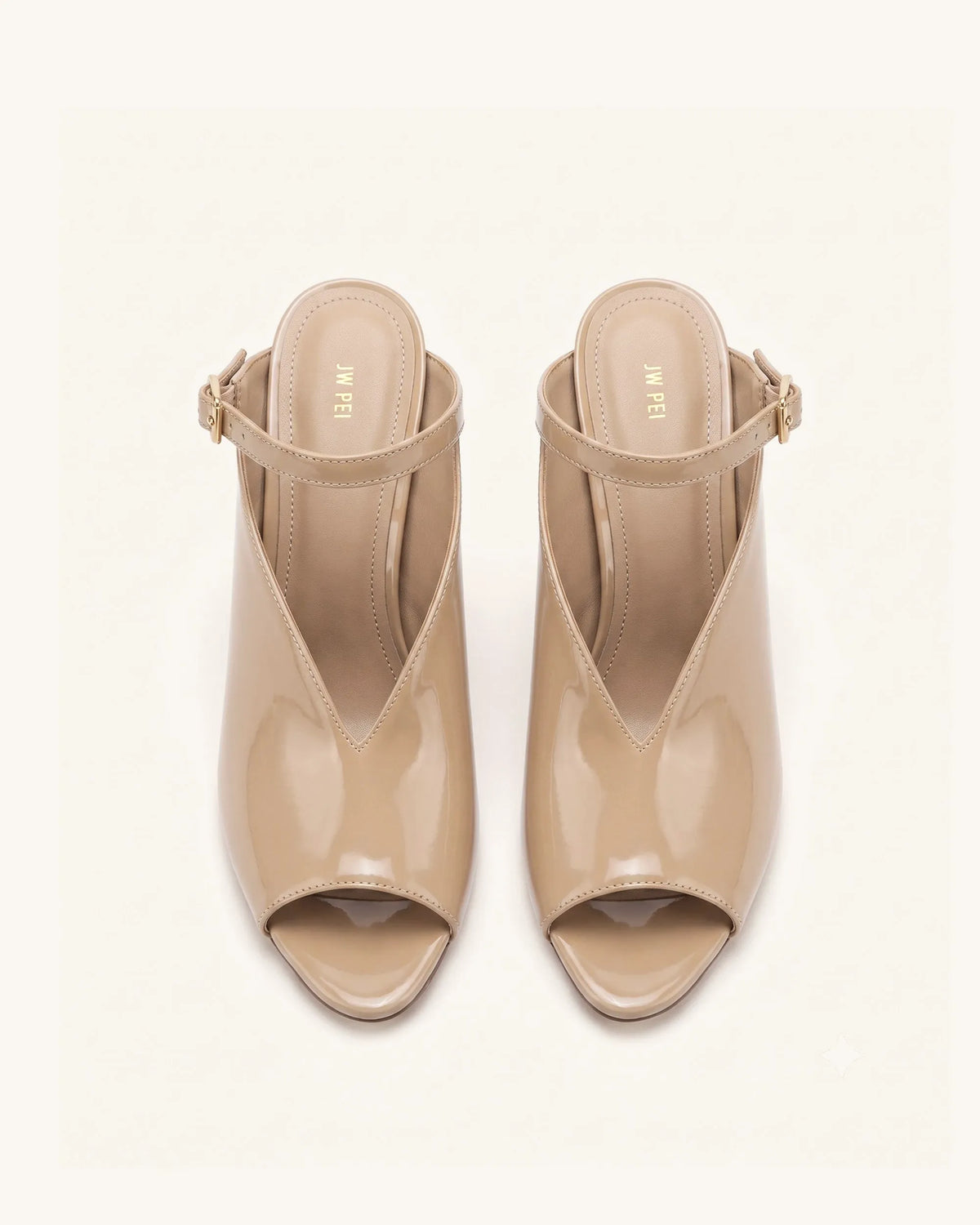 Alivia Gold Metal Peep-Toe Heels - Khaki