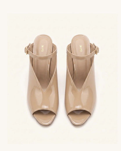Alivia Gold Metal Peep-Toe Heels - Khaki
