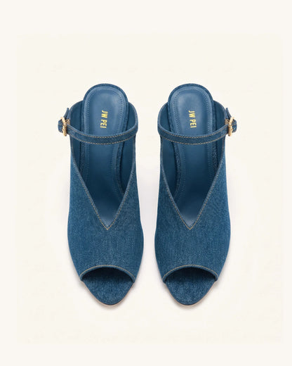 Alivia Gold Metal Peep-Toe Heels - Denim Blue