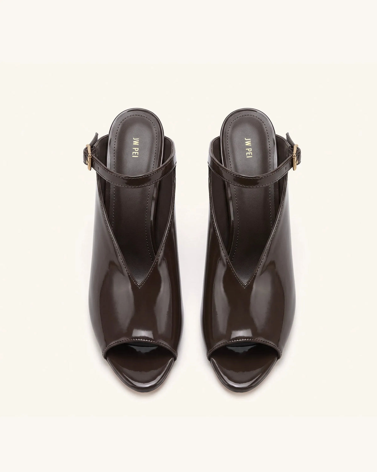 Alivia Gold Metal Peep-Toe Heels - Dark Brown