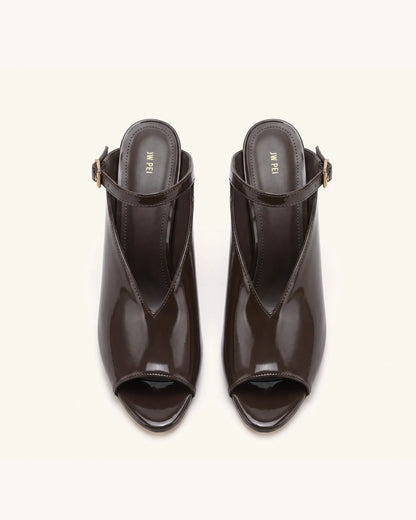 Alivia Gold Metal Peep-Toe Heels - Dark Brown