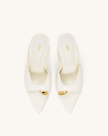 Noemi Pointed-Toe Mule Heels - White