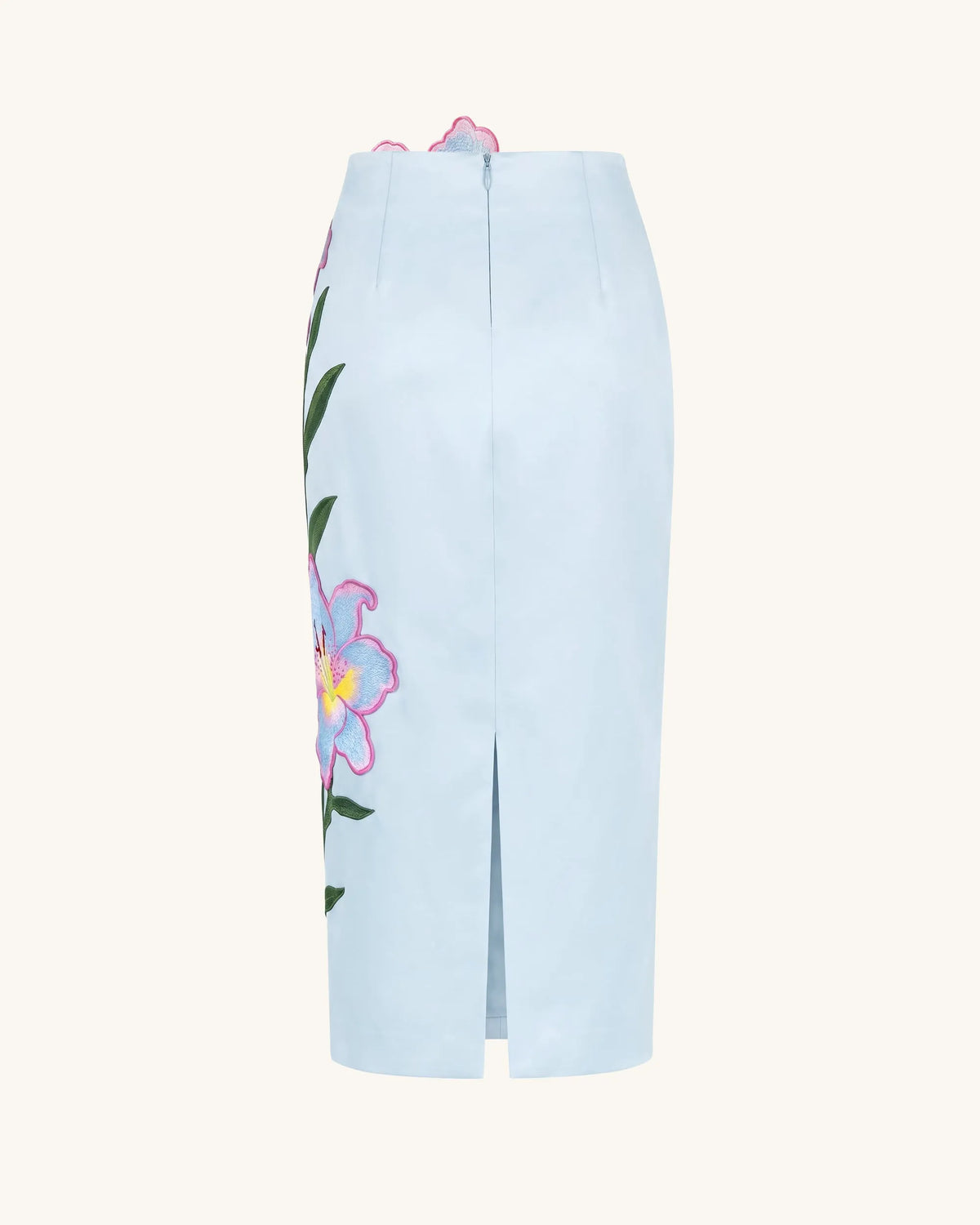 Lily Floral Embroidered High Waist Pencil Midi Skirt - Light Blue