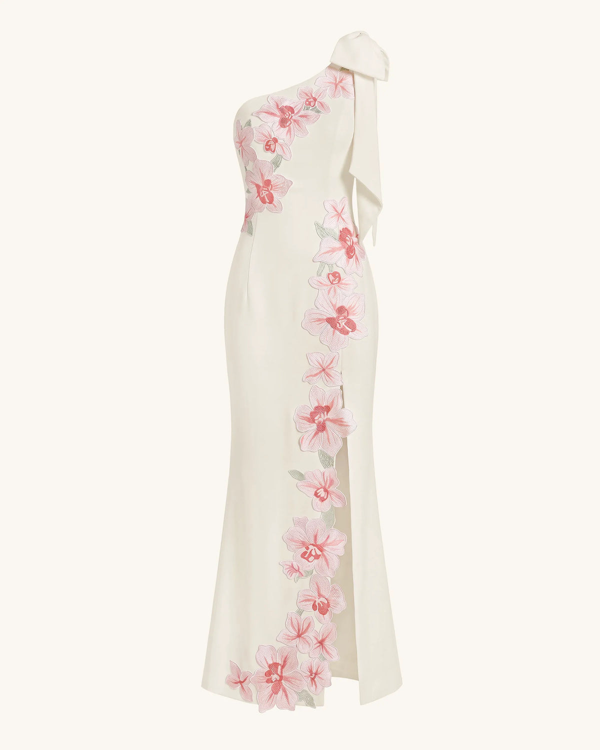 Flower Embroidered One-Shoulder Maxi Dress - Ivory