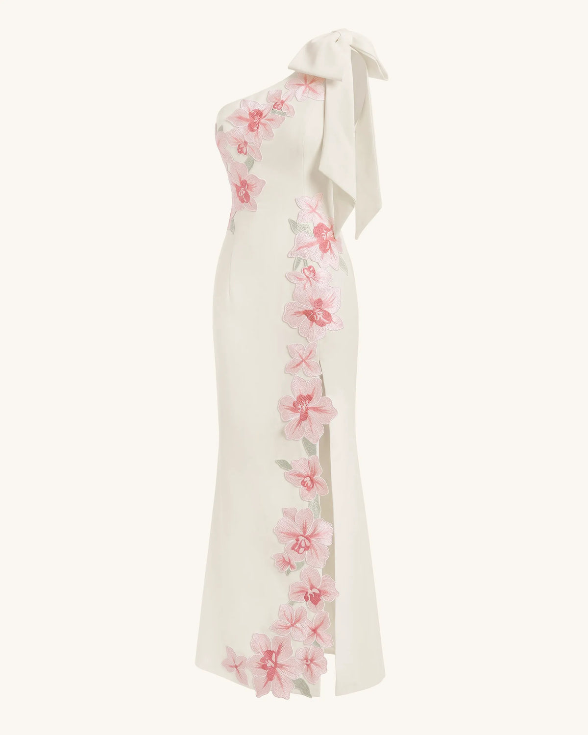 Flower Embroidered One-Shoulder Maxi Dress - Ivory