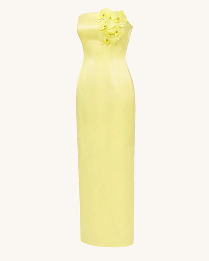Orchid Embellished Strapless Maxi Dress - Yellow