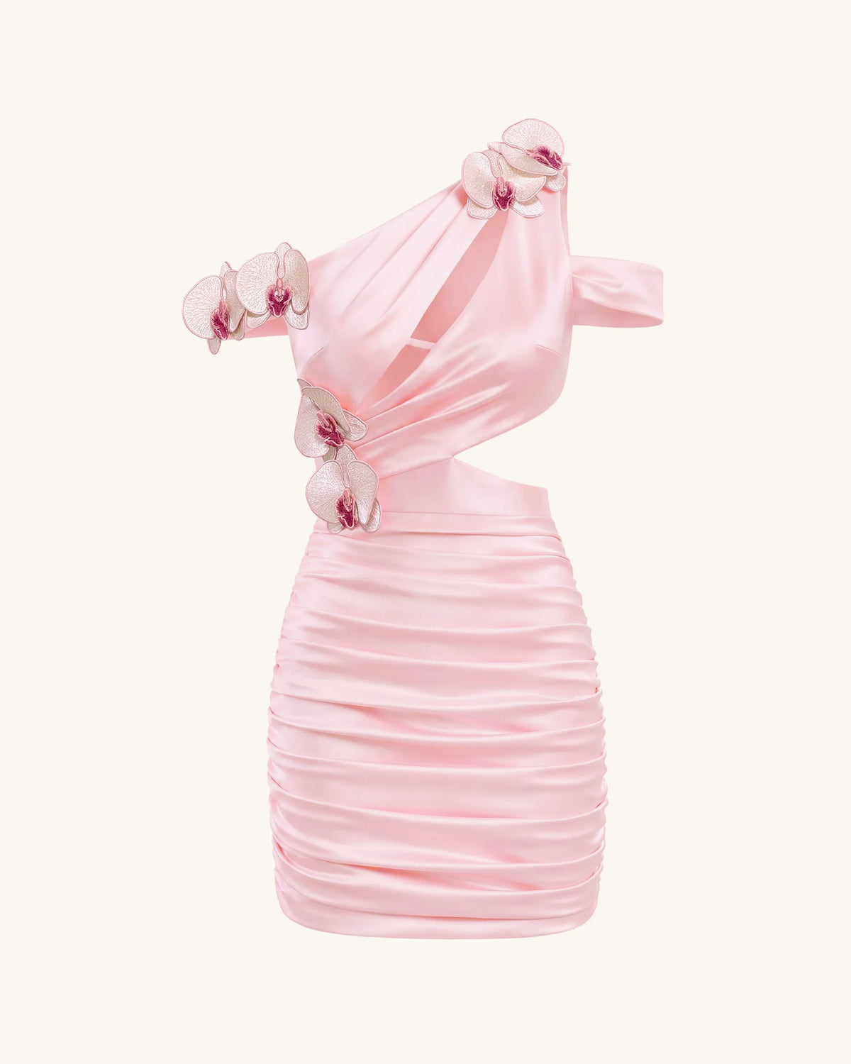 Orchid Embroidered Cutout Ruched Mini Dress - Blush Pink