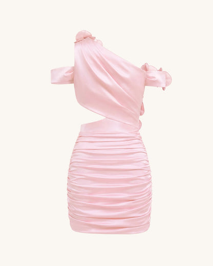 Orchid Embroidered Cutout Ruched Mini Dress - Blush Pink