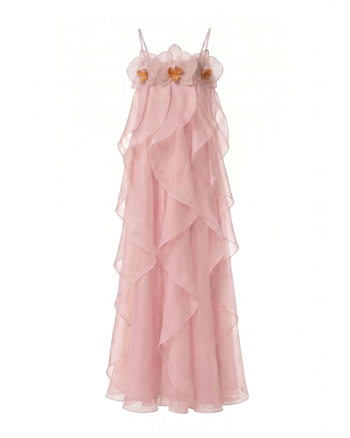 Orchid Embroidered Organza Maxi Dress - Blush Pink