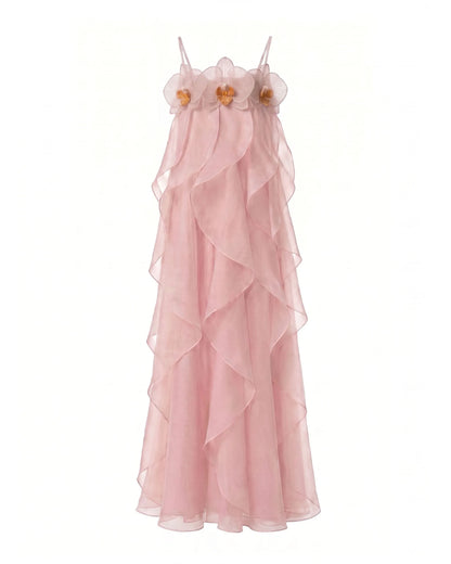 Orchid Embroidered Organza Maxi Dress - Blush Pink