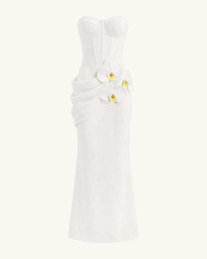 Orchid Embellished Corset Maxi Dress - White