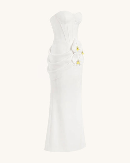 Orchid Embellished Corset Maxi Dress - White