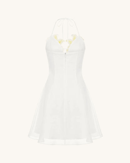 Lily-Embroidered Halter Mini Dress - White