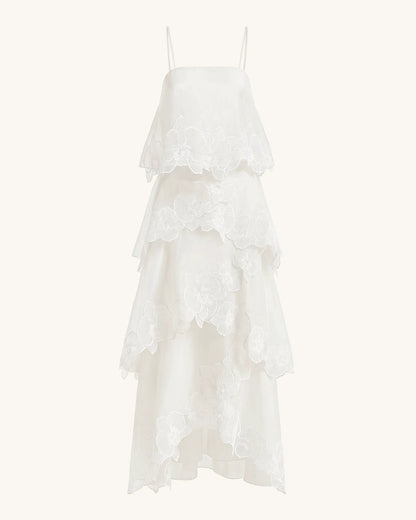 Orchid Embroidered Layered Maxi Dress - White