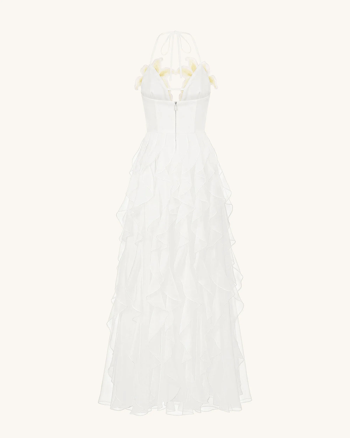 Lily-Embroidered Embroidered Halter Tiered Maxi Dress - White