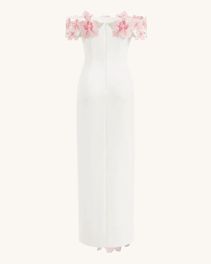 Flower Embroidered Off-Shoulder Maxi Dress - Ivory