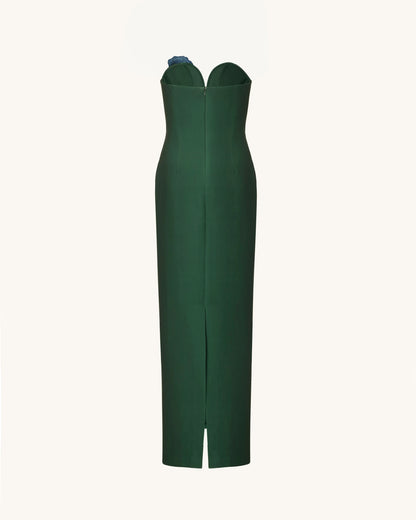 Iris Embroidered Notch Neck Strapless Maxi Dress - Emerald Green
