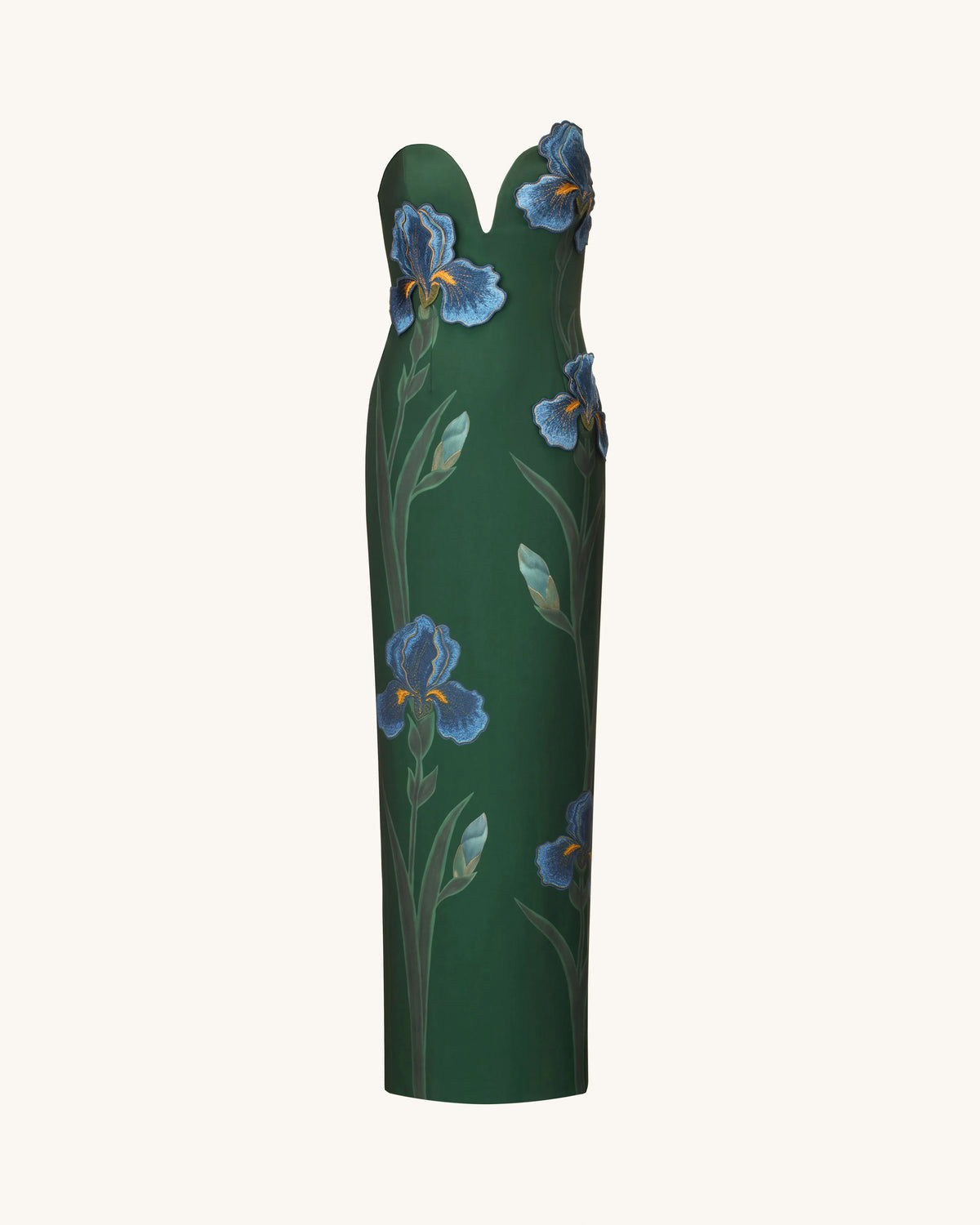 Iris Embroidered Notch Neck Strapless Maxi Dress - Emerald Green