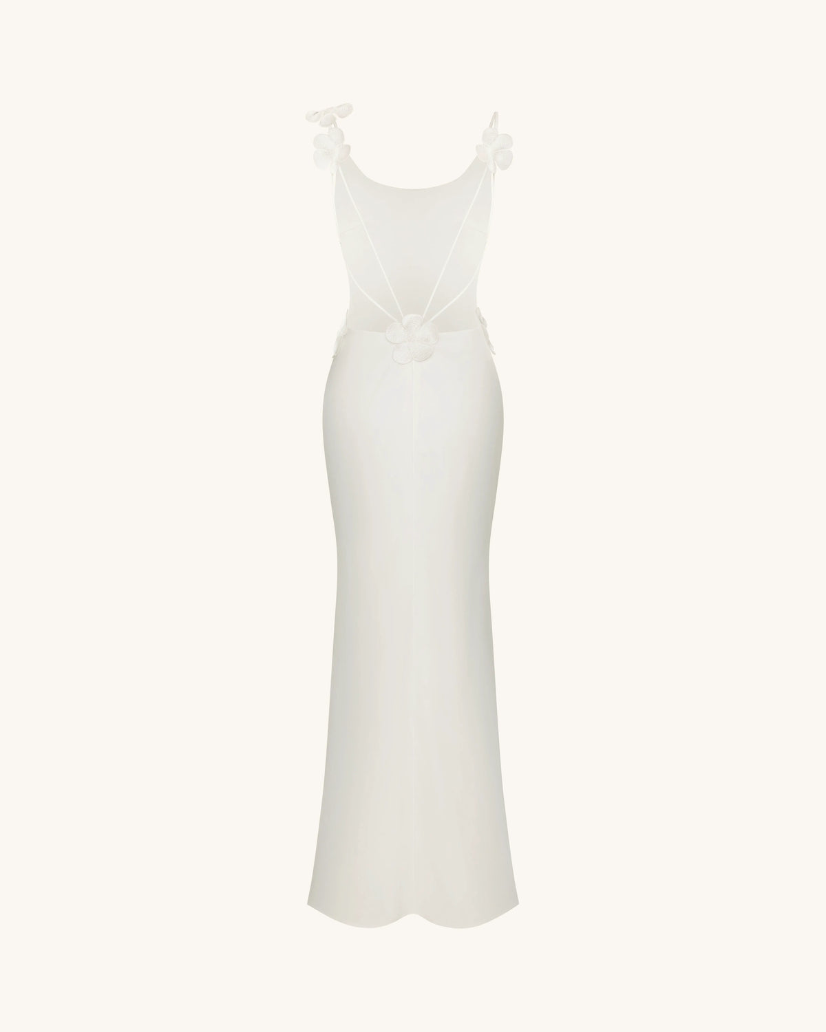 3D Floral Appliqué Satin Dress - White
