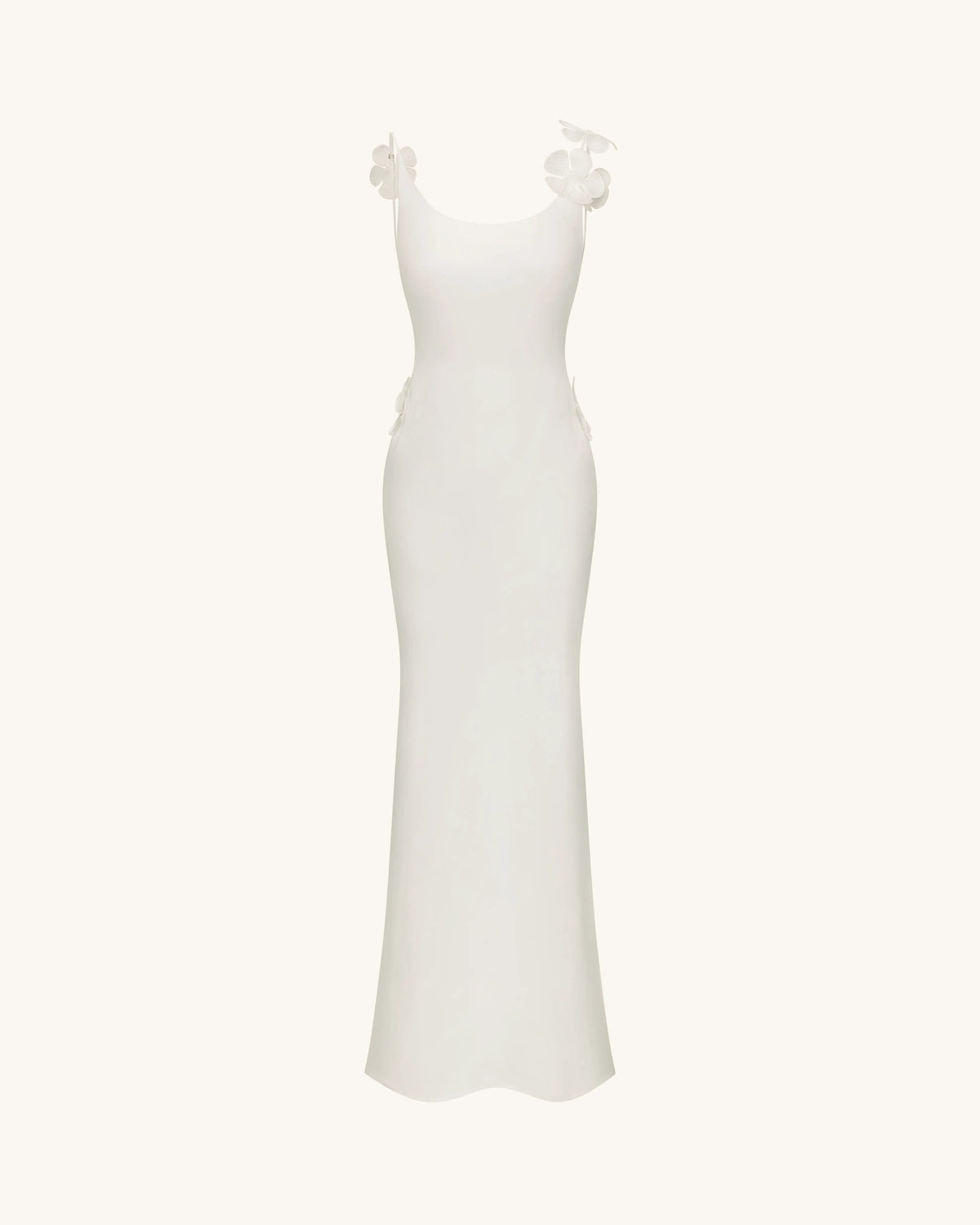 3D Floral Appliqué Satin Dress - White