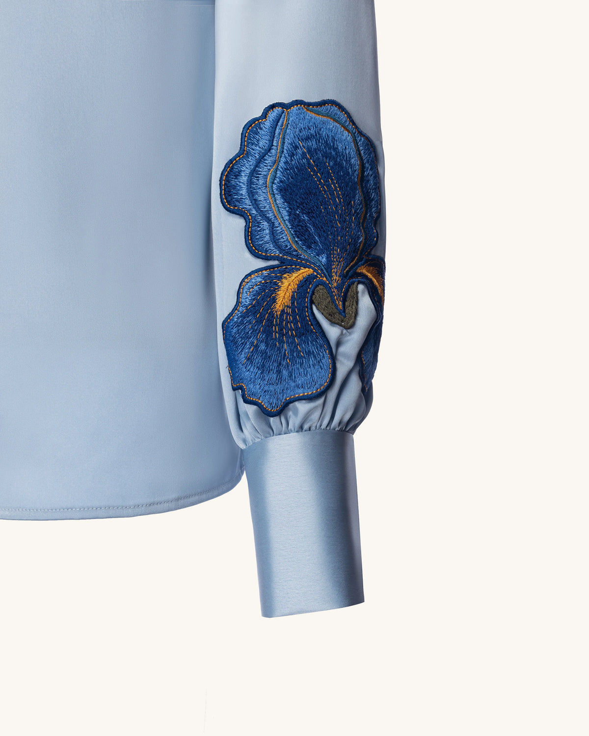 Iris Embroidered Collared Long Sleeve Shirt - Light Blue