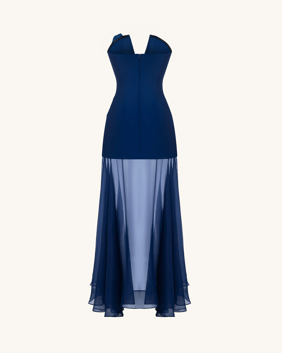 Iris Embroidered Plunge Sheer Overlay Maxi Dress - Navy Blue