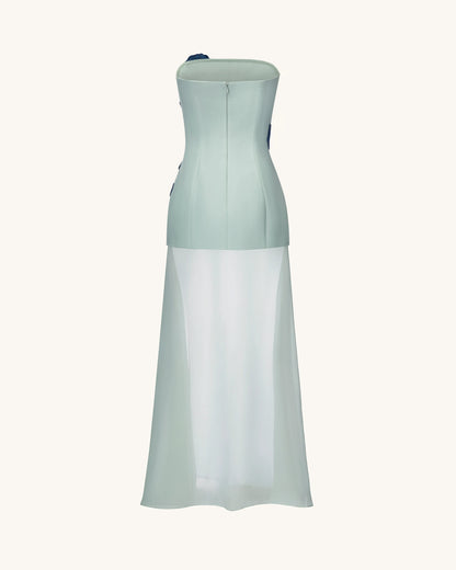 Iris Embroidered Strapless Sheer Overlay Maxi Dress - Sage Green