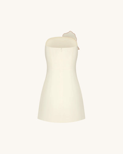 Slipper Orchid Appliqué Mini Dress - Ivory/Peach Pink