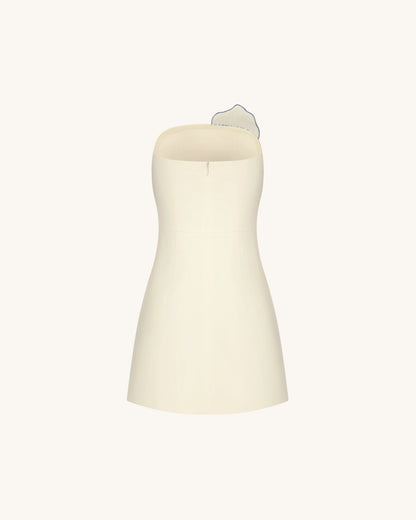 Slipper Orchid Appliqué Mini Dress - Ivory/Blue