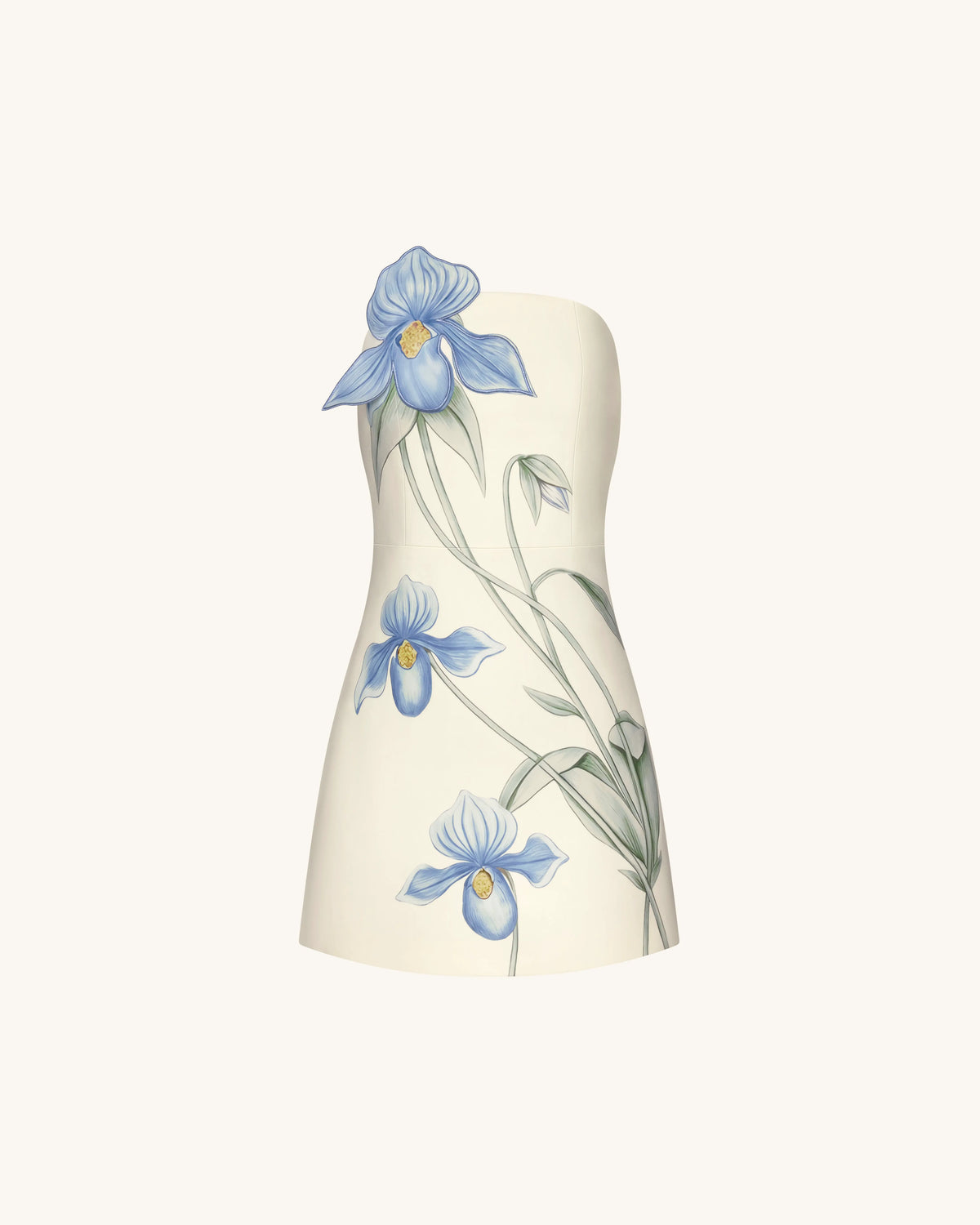 Slipper Orchid Appliqué Mini Dress - Ivory/Blue