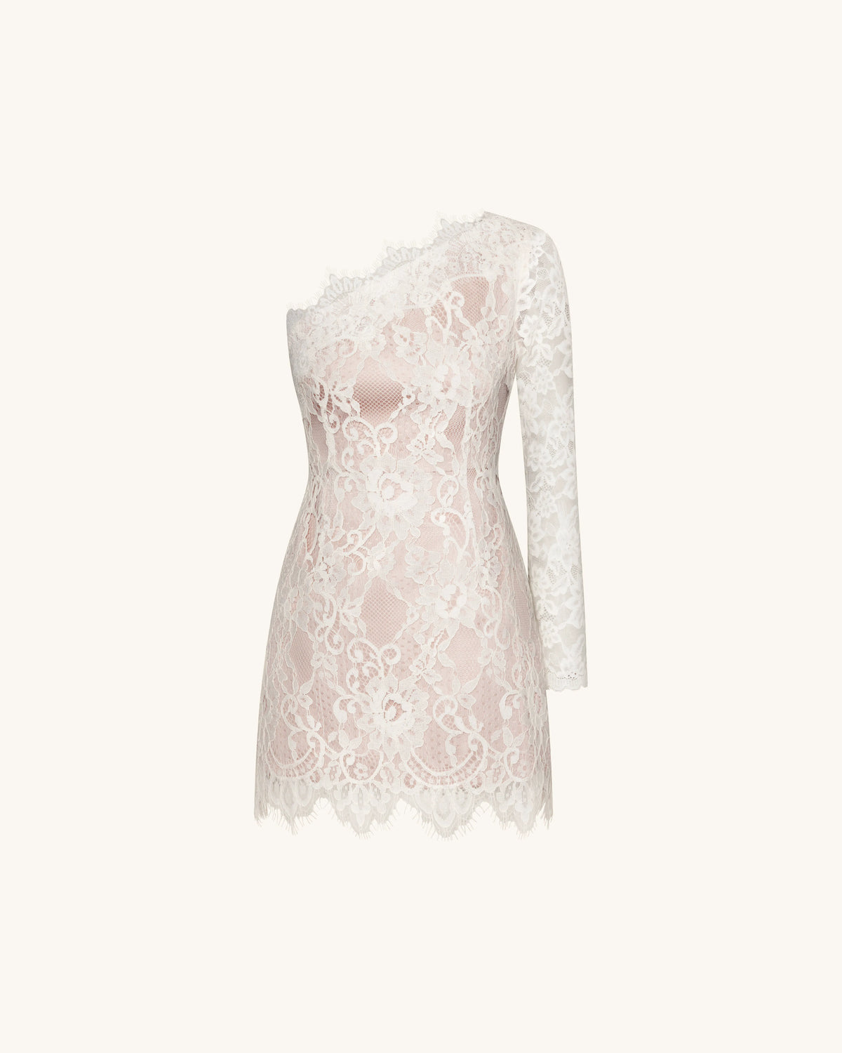 One Shoulder Lace Mini Dress - White