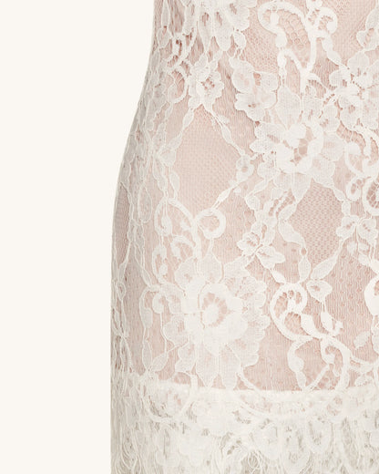 Jeweled Lace Halter Dress - White