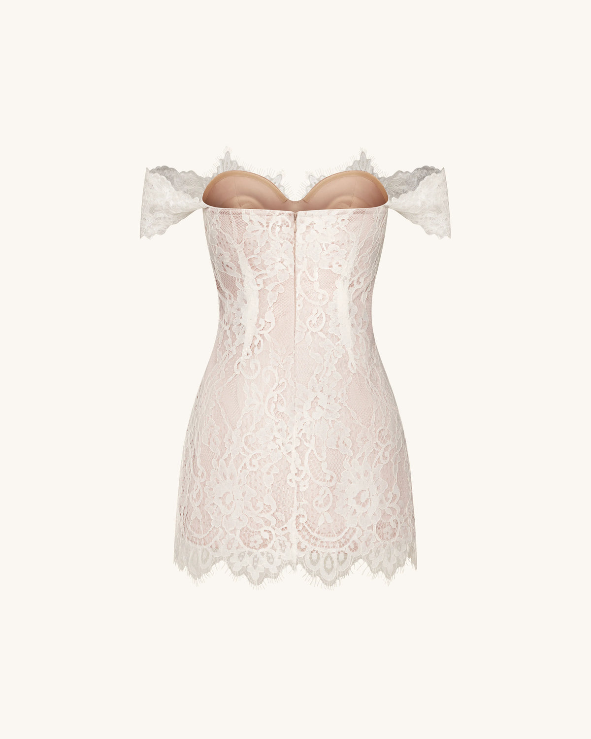 Off Shoulder Lace Mini Dress - White